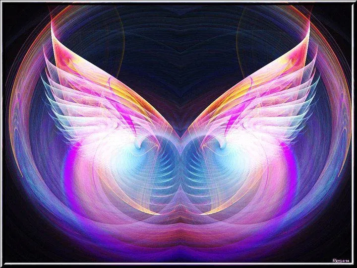 Luminous wing-like light art in violet, pink, and gold, symbolizing gentle ongoing care